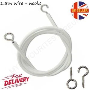 1.5m White Net Curtain Wire Cord For Windows Inc 2 x Screw Hooks 2 x Screw Eyes - Picture 1 of 5