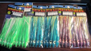 30 Stück NEUE Supertackle 43/4" GLOW Hoochies - lila & blau Aurora, Casper grün - Bild 1 von 7
