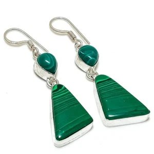 Natural Malachite Gemstone 925 Sterling Silver Earring 2.36 " p080 - Picture 1 of 8