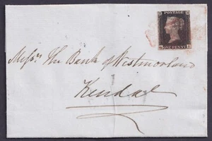 1840 1d Black Pl 8 QA Near 4m Fine Red MX Ulverstone to Kendal FU Cat. £775.00 - Picture 1 of 3