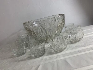 Anchor Hocking Punch Bowl Set 8 Glasses Rounded Square Shape Vintage Party Bar - Picture 1 of 9
