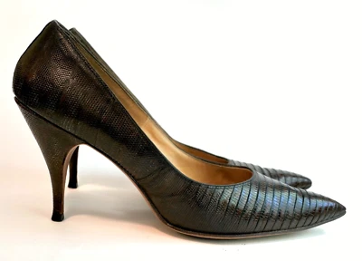 Vintage 50s 60s Brown Lizard Skin Leather Pump Heels by De Salle Rare Sz 13 - Image 1 of 4