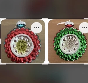 2 Radko Verde Rojo Indentación Reflector Brillante Brite Bola Vidrio Adorno de Navidad - Imagen 1 de 13