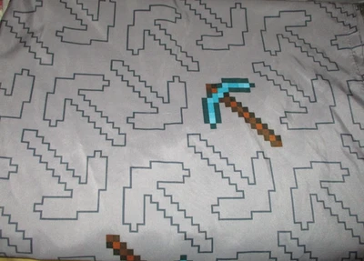 Gray Minecraft Diamond Axe Twin Size Flat Sheet Youth Bedding Quilt Backing EUC - Image 1 of 4