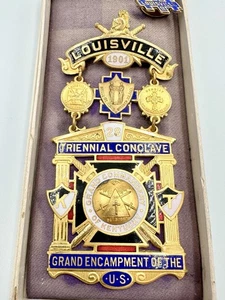 KNIGHTS TEMPLAR KT GRAND ENCAMPMENT 1901 LOUISVILLE KY FRATERNAL MEDAL W/ BOX - Picture 1 of 18
