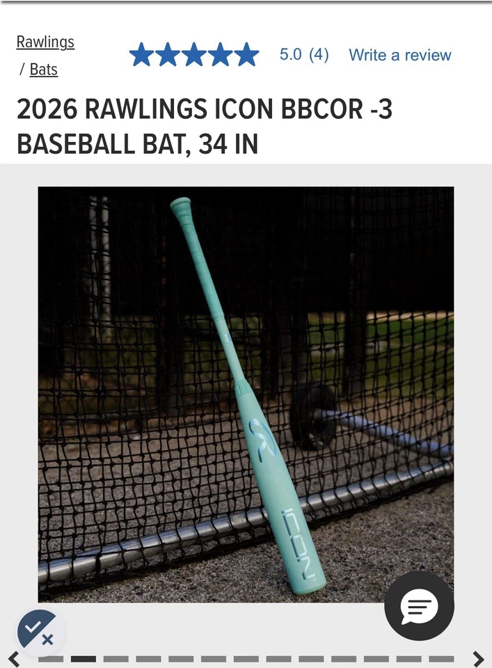 Bate de béisbol 2026 Rawlings Icon BBCOR - 3, 34 PULGADAS Foto 1 de 4