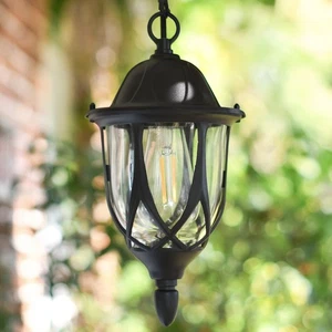 Victorian Black Chain Hanging Porch Lantern Outside Light IP44 - 30cm - Picture 1 of 6