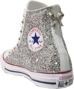 Converse Glitter Brillantini Bianco Argento Scarpe Unisex adulto Bianco Tela - Imagen 1 de 4