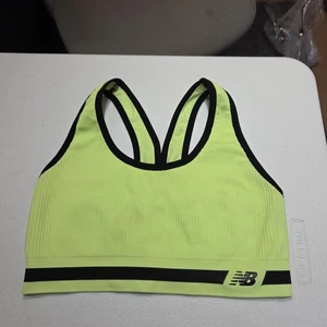 New Balance Reggiseno Sportivo Donna Giallo Neon Nero Bordo Racerback Supporto Medio M - Foto 1 di 10