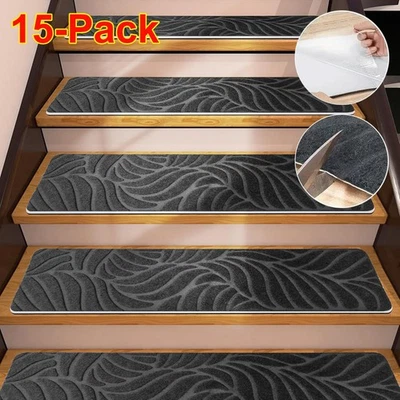 Paquete de 15 peldaños antideslizantes para escaleras de 8" X 30" antideslizantes para alfombras peldaños de madera Foto 1 de 4