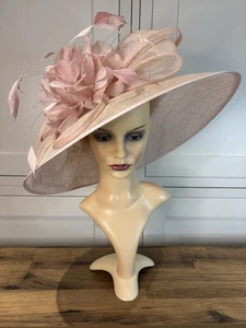 J Bees Baby Pink Sinamay Feather Hat Wedding Mother Of Bride Guest Races Party - Picture 1 of 23