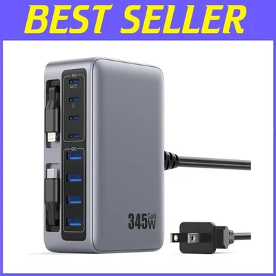 GaN IV 345W USB C Charging Station, 2 Retractable Cables - Image 1 of 4