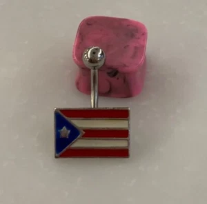 Puerto Rican Flag Enamel Belly Button Ring Surgical Steel 14 Gauge Navel Ring - Picture 1 of 1
