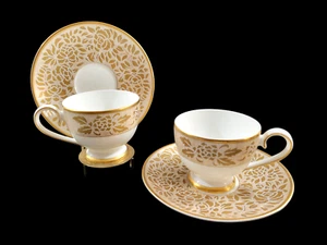 Hankook China Gung Gold Cup & Saucer 4 Pc Coffee Set Serving for 2 Korea - Picture 1 of 11