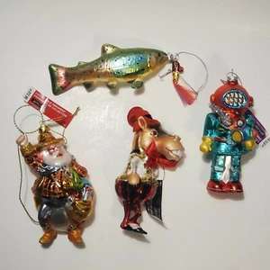 Ashland Blown Glass Christmas Ornament lot of 4 santa fish robot donkey NWT - Picture 1 of 12