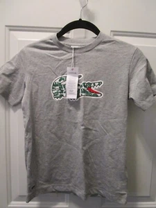LACOSTE KIDS HERITAGE CROCODILE PRINT GRAY COTTON TEE T-SHIRT SIZE 10 - Picture 1 of 2