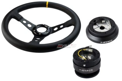 Volante NRG 350mm 3" Profundo Cuero BK St Amarillo + Buje 120H Gen2 Lanzamiento BK Foto 1 de 4