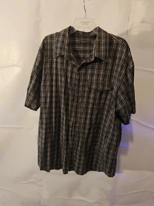 Van Huesen Studio XXL Black/Silver Plaid Short Sleeve Button Down Shirt - Picture 1 of 3