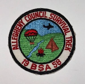 BOY SCOUT ALLEGHENY COUNCIL VINTAGE 1958 SURVIVAL TREK PATCH, NEW COND - Picture 1 of 2
