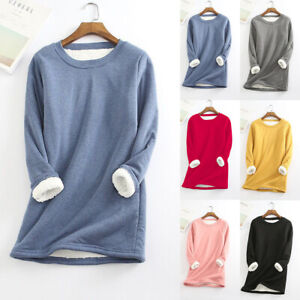 Womens Long Sleeve Winter Warm Fleece Lined Pullover Sweatshirt Sleep Loungewear