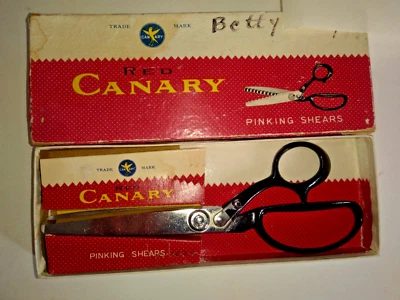 Canary Pinking Shears Scissors 7" Quality Japan Stainless Steel VTG w/ RED BOX - Image 1 of 4