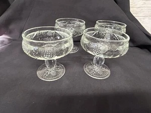 Vintage France Heavy Stemmed Sherbet Dessert Dishes Pressed Glass Set of 4 - Picture 1 of 10