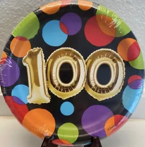 Gold Balloon 100th Birthday Dessert Paper Plates 8ct Party Tableware - Picture 1 of 1