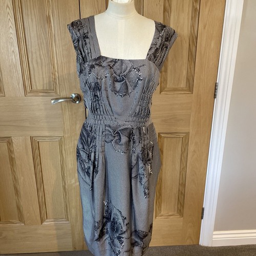 Christian Dior Abito John Galliano in seta taglia 10 pied de poule firma monogramma