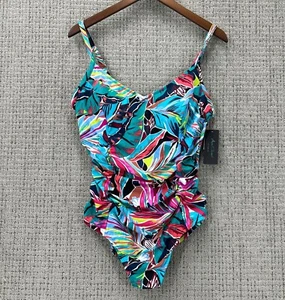 Aqua Green Womens One Piece Swimsuit Size XL Multicolor Tropical V-Neck NWT - Picture 1 of 11