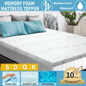 Memory Foam Mattress Topper Bamboo Cover 5/8CM Underlay Mat S/Queen/King/Double - Picture 1 of 24