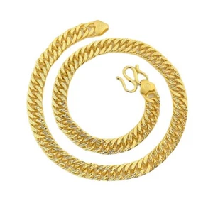24K Gold Necklace Flat Interlocking Chain Jewelry18N FOR men 18MM*75CM - Picture 1 of 4
