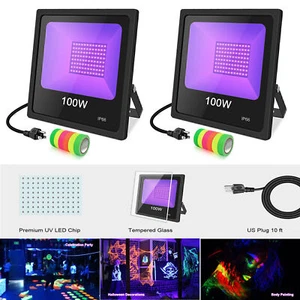 2 Pack LED UV Black Light 100W DJ Music Stage Halloween IP66 Outdoor Party Lamp - Picture 1 of 19