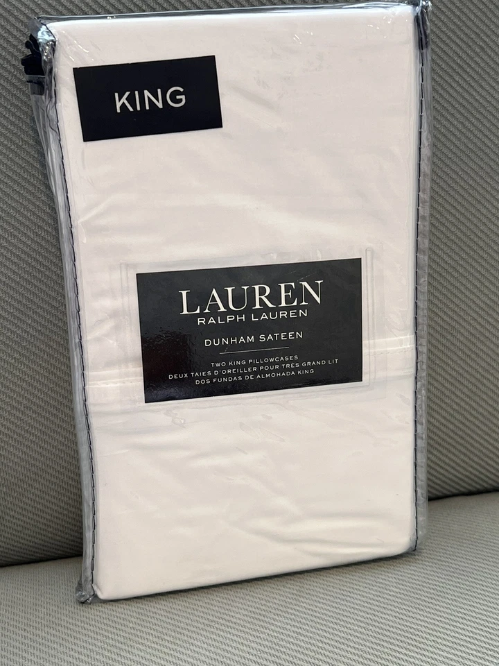 Ralph Lauren Dunham Sateen 2pc King Pillowcases Pale Blue 100 Cotton 300 Thread