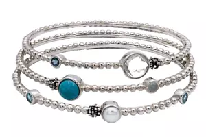 Michael Dawkins Sterling Textured Blue Turquoise Topaz + Set of 3 Bangles 41.7g - Picture 1 of 4