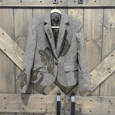 Blazer Talbots Taupe Paisley Embellecido Mezcla de Lana Botón Único 8 Foto 1 de 4