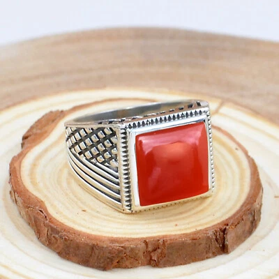Red Onyx Square Cut 925 Sterling Silver Handmade Men's Ring Jewelry - Image 1 of 3