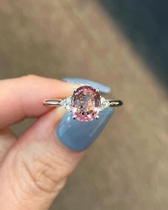 Oval 14K White Gold 1.58 Ct Natural Pink Tourmaline & Diamond Anniversary Ring - Picture 1 of 7