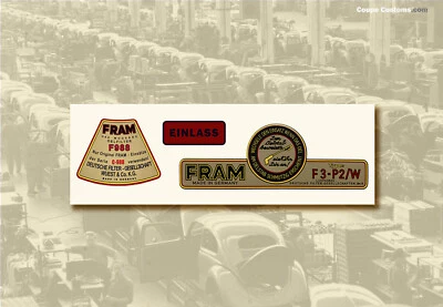 FRAM Oil Filter Canister Decal Set, 912, 356 1953 - 1969 Porsche VW Type 4 Bug - Image 1 of 2