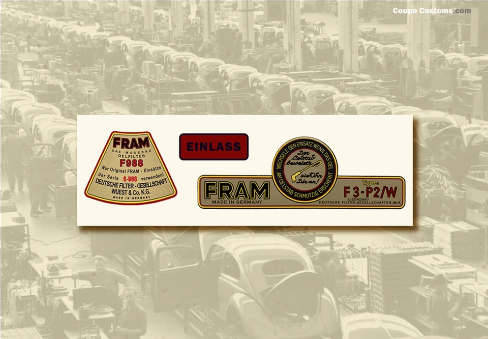FRAM Oil Filter Canister Decal Set, 912, 356 1953 - 1969 Porsche VW Type 4 Bug - Image 1 of 2