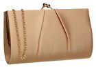 Women Satin Pleat Frame Silver Pink Gold Teal Envelope Party Prom Clutch Bag