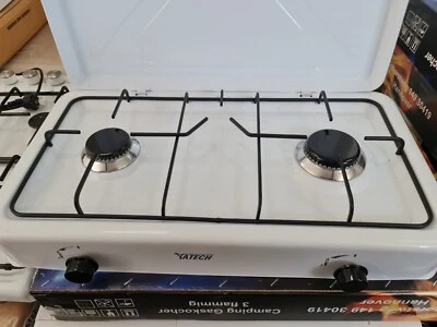 yatech weiß 2er Campingkocher  Gaskocher Herd  flammig  Propangas + Schlauch/reg - Bild 1 von 4