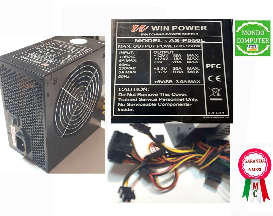 ALIMENTATOR COMPUTER FISSO 550W   WIN POWER  AS-P550 L  - Immagine 1 di 1