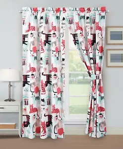 Chezmoi Collection Kids/Teen Cartoon Cats Microfiber Curtains, Set of 2 Panels - Picture 1 of 7