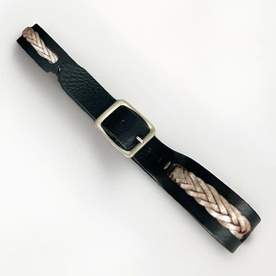 Boho Western Silver Braided Leather Belt Linea Pelle Handmade Western M Black - Image 1 of 4