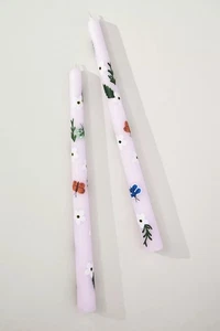 Anthropologie Faye Handpainted Taper Candles Set of 2 Purple Botanical NWT - Picture 1 of 4