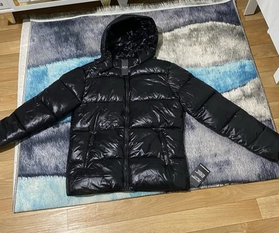 BoohooMAN Men's Glossy Shiny BlackPuffer Jacket Size XS - Image 1 of 4