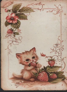 Tarjetas de arte de diario basura, gato fresa, 18 piezas 4"x 6" - Imagen 1 de 18