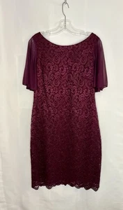 JESSICA HOWARD Women’s Burgundy Sparkle Lace & Chiffon Cocktail Dress Size 16 - Picture 1 of 18
