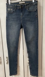 Pantalones de mezclilla ajustados para mujer Zara adornados con diamantes de imitación talla 6 entrepierna 27,5 usados en excelente estado - Imagen 1 de 6