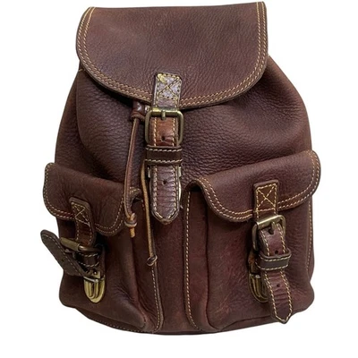 Roots x Enzo Angiolini VTG Leather  Brown Buckle Drawstring Flap Backpack Purse - Image 1 of 4